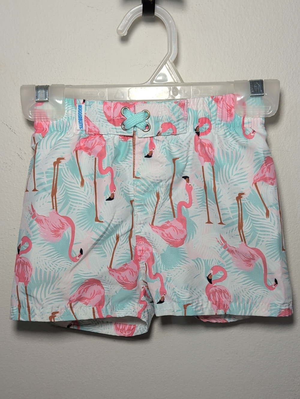 Rugged Butts Boys Swim Trunks Pink Blue White Flamingos Palm Trees Size 18-24M